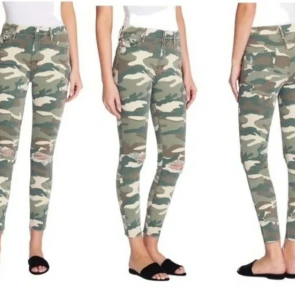 MOTHER High Waisted Looker Ankle Fray in See Me Green Camo Camouflage Size 26 - Picture 2 of 7
